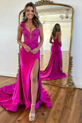 Long Red Corset Prom Dress with One Shoulder and Mermaid Applique