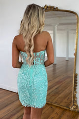 Light Blue Sweetheart Lace Tight Short Homecoming Dress/Mini Dress