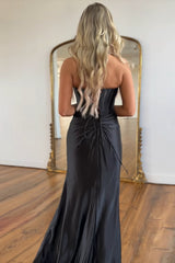 Orange Strapless Mermaid Corset Prom Dress Featuring a Front Split