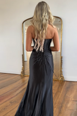 Orange Strapless Mermaid Corset Prom Dress Featuring a Front Split