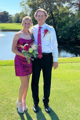 Sparkly Fuchsia Sequins Strapless Sleeveless Tight Homecoming Dress/Mini Dress