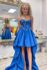 Sparkly Black High Low Satin A-Line Mirror Homecoming Dress/Mini Dress