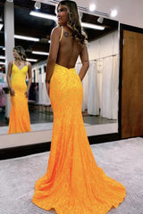 Long Mermaid Prom Dress with Fuchsia Sequins and Sparkly Spaghetti Straps