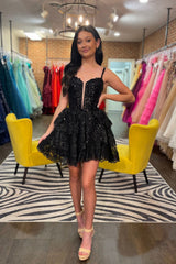 Sparkly Green Sequins Corset Short Homecoming Dress/Mini Dress With Ruffles