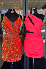 Simple Coral Cut Out Tight Short Homecoming Dress/Mini Dress
