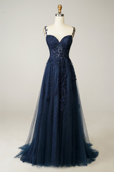 Spaghetti Strap Sweetheart Sleeveless Formal Dress With Appliques