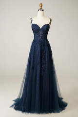Spaghetti Strap Sweetheart Sleeveless Formal Dress With Appliques