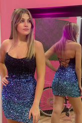 Sparkly Ombre Black Sequins Tight Short Homecoming Dress/Mini Dress
