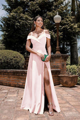 Burnt Orange Evening Dress Spaghetti-Straps Split Sweetheart Off-The-Shoulder
