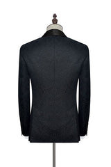 Classic Black Jacquard Wedding Tuxedo Shawl Lapel Silk One-Button Wedding Suits for Men