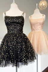 Sparkly Black Sequins Stars A-Line Short Homecoming Dress/Mini Dress