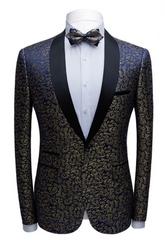 Chic Black Jacquard Tuxedo with Shawl Lapel Wedding Suit
