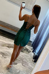 Sparkly Dark Green Sequin Tight Short Homecoming Dress/Mini Dress with Appliques