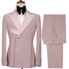 Stylish Pink Peaked Lapel Double-Breasted Men's Suits