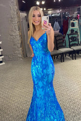 Long Prom Dress with Sparkly Orange Mermaid Sequins