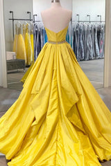 Long Yellow Sweetheart A-Line Prom Dress with Beading