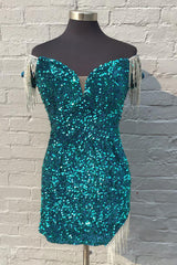 Sparkly Green Fringed Sequins Tight Short Homecoming Dress/Mini Dress