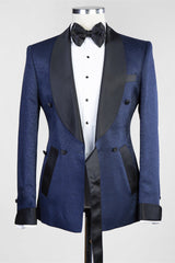 Formal Dark Blue Shawl Lapel Jacquard Wedding Men's Suits