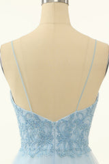 Blue A-line Cute Homecoming Dress/Mini Dress with Appliques