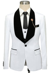 Classic One-Button Black Lapel Wedding Tuxedo with White Jacquard