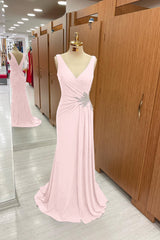 Amazing Dark Navy Straps V Neck Pleated Formal Dress With Rhinestone