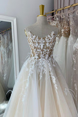 Long Ivory Prom Dress Featuring Appliques