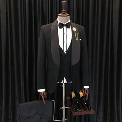 Alfred Chic Black Three-Piece Shawl Lapel Wedding Men's Suits