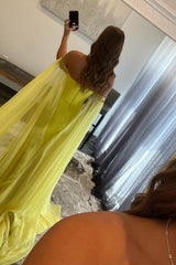 Yellow Long Prom Dress with Off-the-Shoulder A-Line and Slit