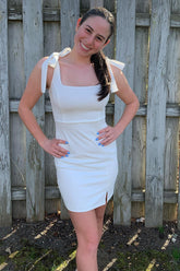 Simple White Tight Homecoming Dress/Mini Dress with Slit