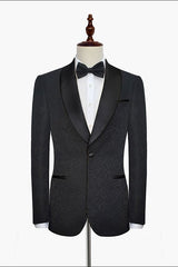 Classic Black Jacquard Wedding Tuxedo Shawl Lapel Silk One-Button Wedding Suits for Men