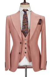 Stylish Pink Two-Button Peak Lapel Marriage Suit for Men in Three Pieces
