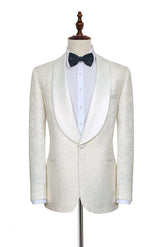 Popular Jacquard White Tuxedos for Wedding Silk Shawl Lapel One-Button Wedding Suit for Men