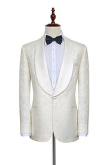 Popular Jacquard White Tuxedos for Wedding Silk Shawl Lapel One-Button Wedding Suit for Men