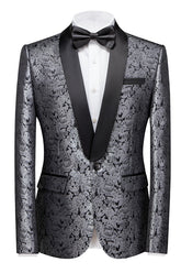 Unique Silver Shawl Lapel Jacquard One-Button Wedding Suit for Men