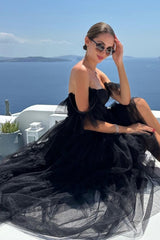 Black A-Line Corset Ruffled Tulle Homecoming Dress/Mini Dress