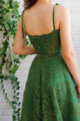 Green Emerald Spaghetti-Straps Evening Dress With Appliques A-Line Strapless