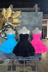 Black A-Line Sweetheart Tulle Tiered Corset Short Homecoming Dress/Mini Dress