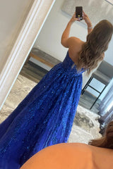 Elegant Long Prom Dress in Royal Blue Featuring Appliques