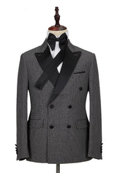 Black-and-Gray Cruciform Satin Double-Breasted Peak Lapel Men's Formal Suit