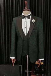 Bert Dark Blue Chic Peaked Lapel Jacquard Three-Piece Men's Suits