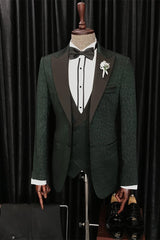 Bert Dark Blue Chic Peaked Lapel Jacquard Three-Piece Men's Suits