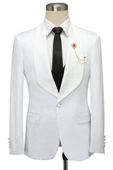Chick Slim Fit White Jacquard Shawl Lapel Wedding Suit for Men