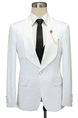 Chick Slim Fit White Jacquard Shawl Lapel Wedding Suit for Men