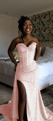 Sweetheart Sleeveless Long Mermaid Formal Dress With Split Sequin