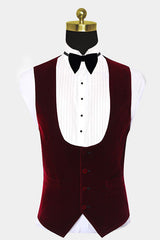 Stunning Burgundy Velvet Lapel with White Jacquard Prom Suit for Guys