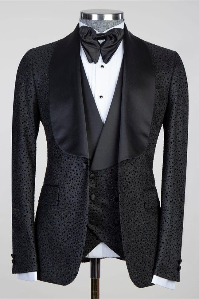 Modern Black Shawl Lapel Three-Piece Men's Suits for Wedding