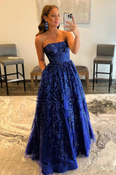 Elegant Long Prom Dress in Royal Blue Featuring Appliques