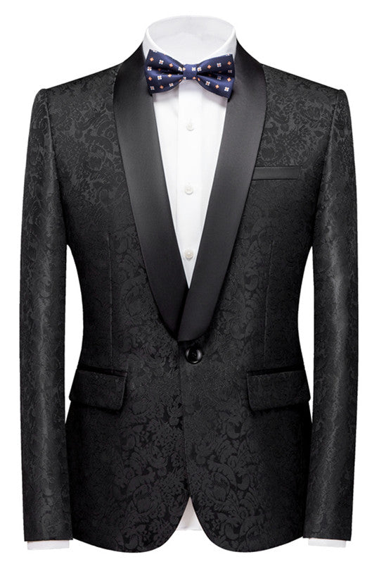 Classic Colin Shawl Lapel Black Jacquard Wedding Men's Suits