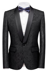 Classic Colin Shawl Lapel Black Jacquard Wedding Men's Suits