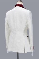 Nathanael White Jacquard Velvet Lapel Three-Piece Wedding Groom Men's Suits